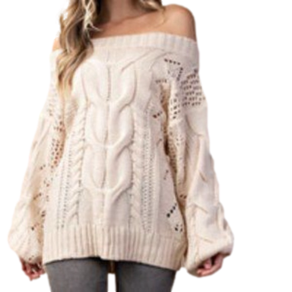 Kori Sweaters - Chunky Cable Knit Bubble Sleeve Sweater